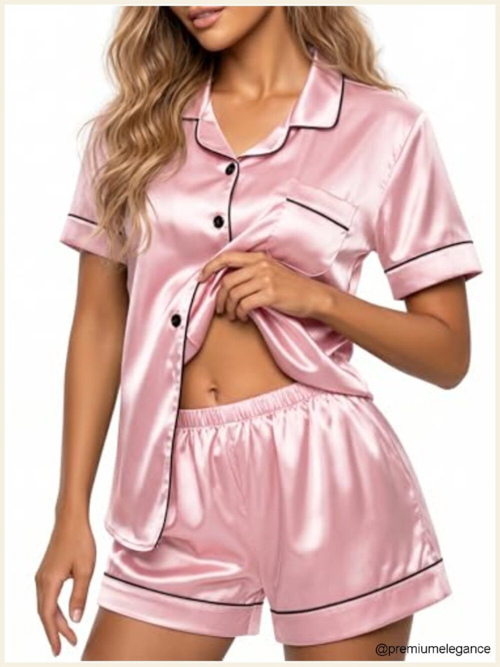 Women's Silk Satin Pajama Set Short Sleeve Lounge Shorts Sleepwear